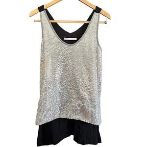 DIANE von FURSTENBERG | Silver and Black Sequin Drop Tail Tank Top | Size 2